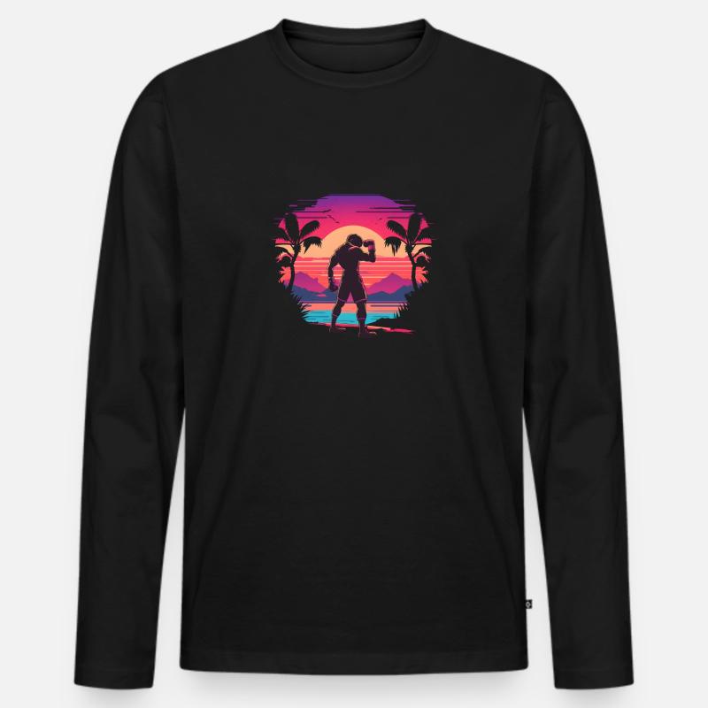 Synthwave Boxer - Männer Premium Bio Langarmshirt - Schwarz