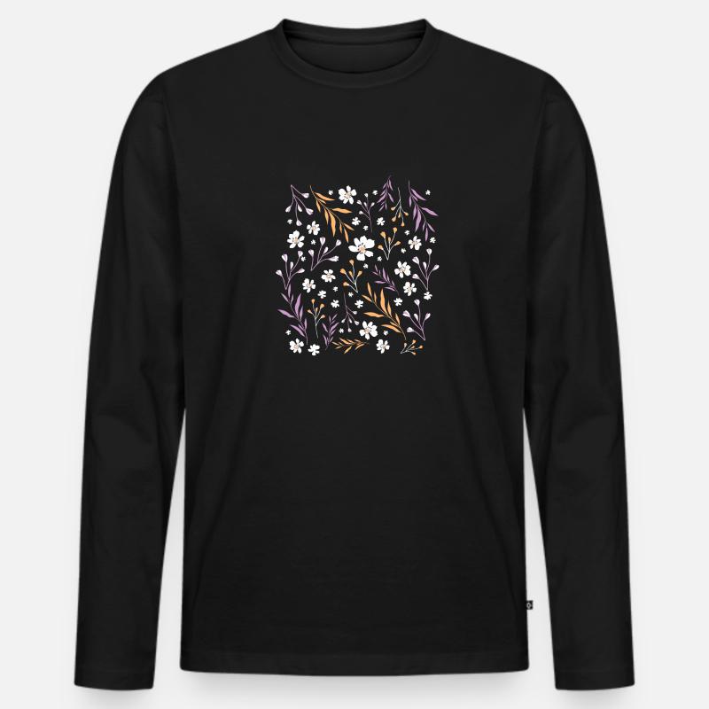 Blumenmotiv Lila - Männer Premium Bio Langarmshirt - Schwarz