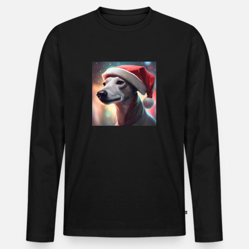 Whippet mit Weihnachtsmannmütze - Männer Premium Bio Langarmshirt - Schwarz