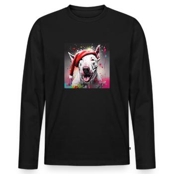 English Bull Terrier in a Christmas Santa Hat - Men's Premium Organic Long Sleeve Shirt - black - Front - Nico (187cm)