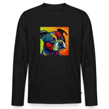 Staffordshire Bull Terrier Oil Painting Style - Men's Premium Organic Long Sleeve Shirt - black - Front - Nico (187cm)