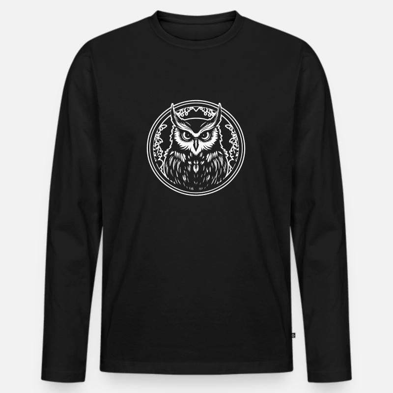 Eule Eulen Vogel Vögel - Männer Premium Bio Langarmshirt - Schwarz