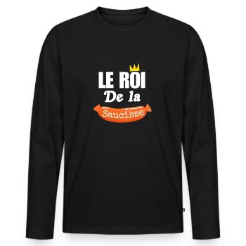 Le Roi de la Saucisse, barbecue humour papa été - T-shirt manches longues Premium bio Homme - noir - Devant - Nico (187cm)