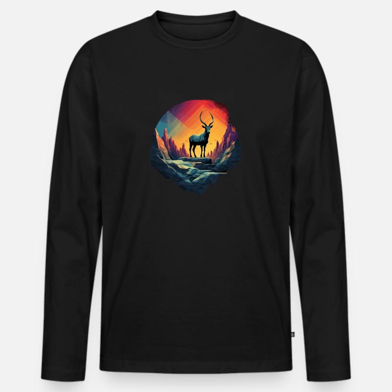 Steinbock im Bergland - Männer Premium Bio Langarmshirt - Schwarz