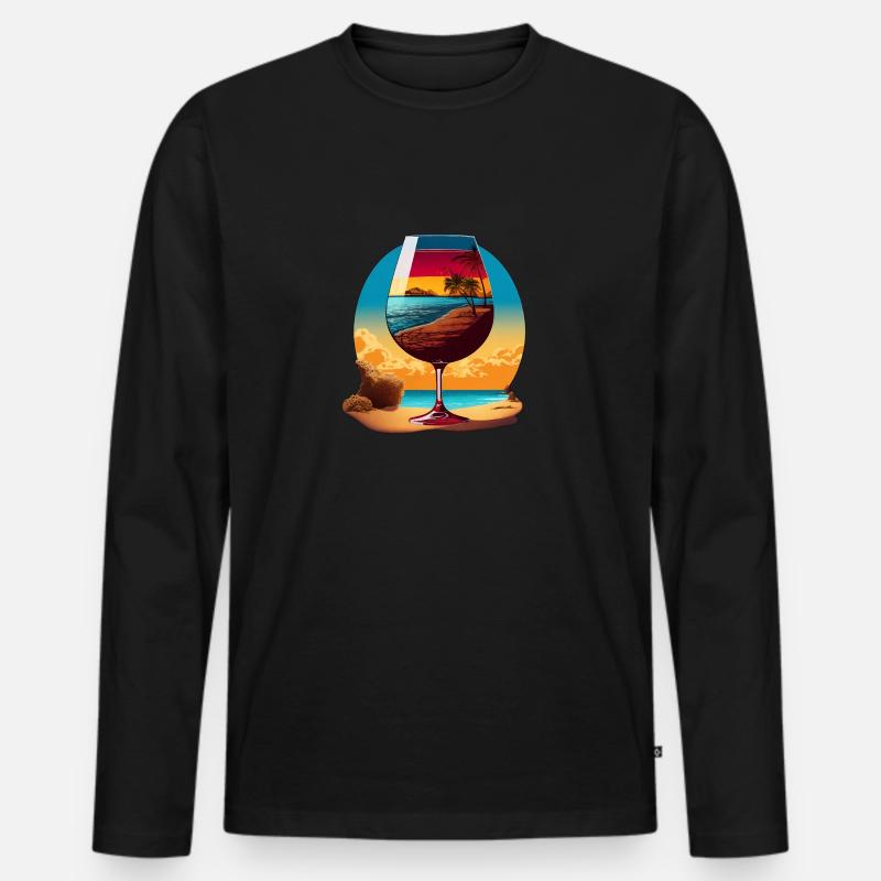 Rotwein am Strand - Männer Premium Bio Langarmshirt - Schwarz