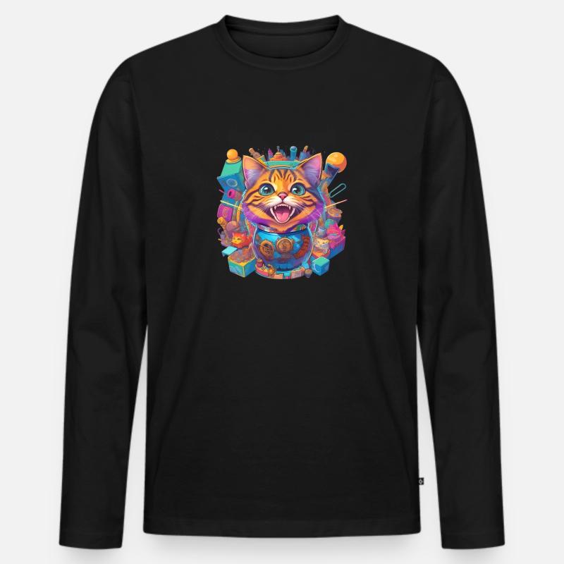 verrückte, lachende Katze - Männer Premium Bio Langarmshirt - Schwarz