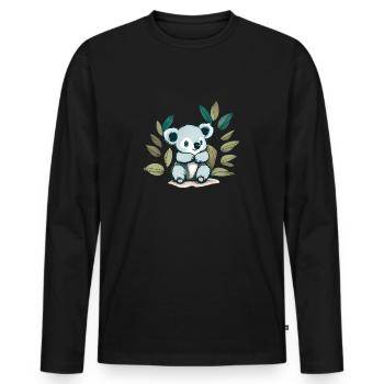 Koala avec des feuilles d’eucalyptus - T-shirt manches longues Premium bio Homme - noir - Devant - Nico (187cm)