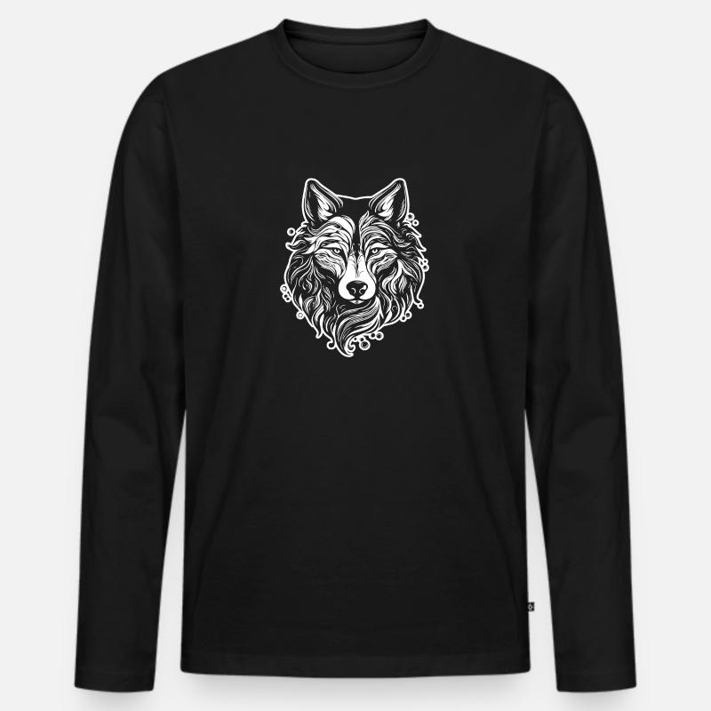 Wolf - Männer Premium Bio Langarmshirt - Schwarz