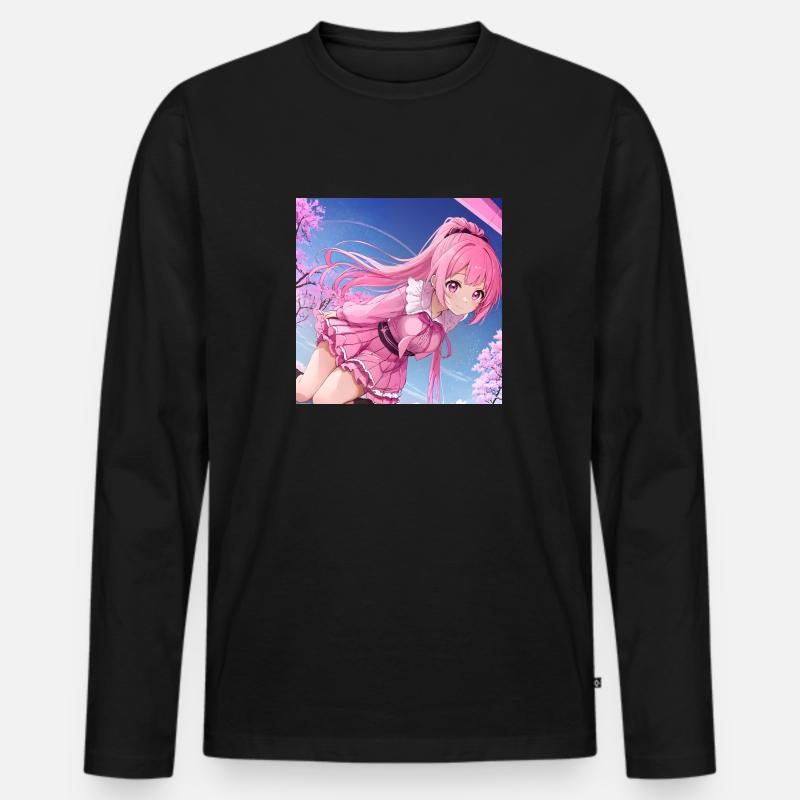 Anime-Mädchen mit rosa Haaren - Männer Premium Bio Langarmshirt - Schwarz