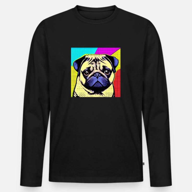 Mops Pop Art - Männer Premium Bio Langarmshirt - Schwarz