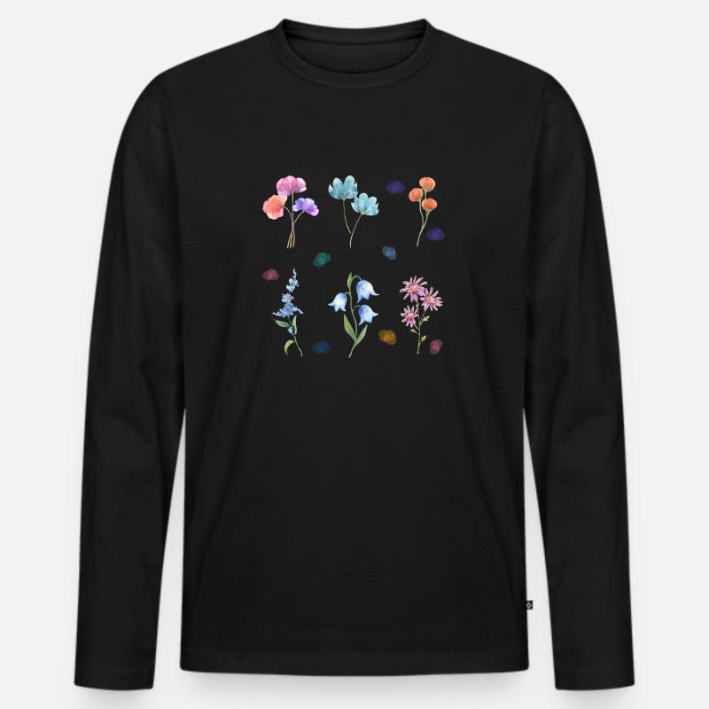 Aquarell-Blumen - Männer Premium Bio Langarmshirt - Schwarz