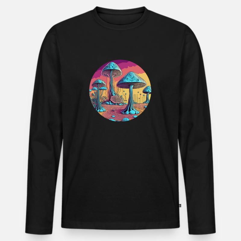 Psychedelisches Pilzbaumtal - Männer Premium Bio Langarmshirt - Schwarz