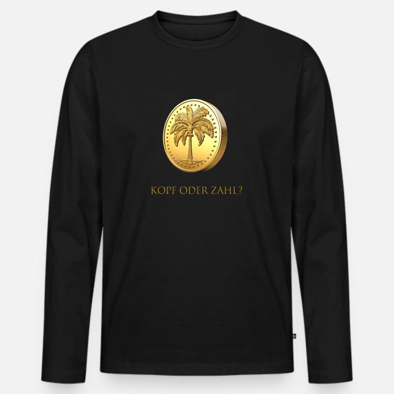 Goldener Münzwurf „Kopf oder Zahl?“ deutsch - Männer Premium Bio Langarmshirt - Schwarz