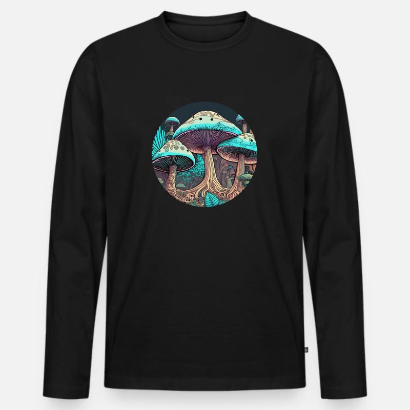Psychedelischer Pilz-Dschungel - Männer Premium Bio Langarmshirt - Schwarz