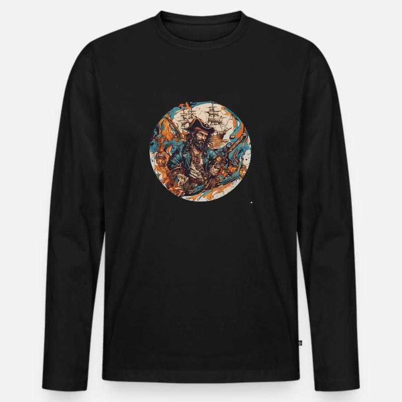 Old Pirate - Männer Premium Bio Langarmshirt - Schwarz
