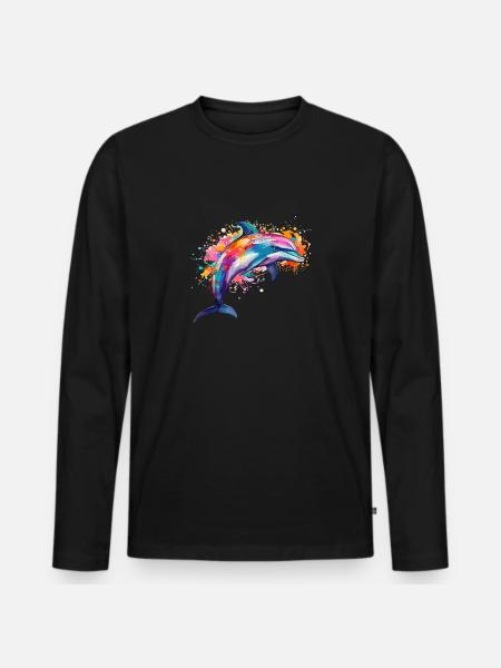 der bunte Delfin - Männer Premium Bio Langarmshirt - Schwarz