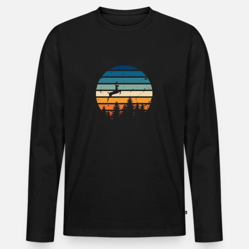 Retro-Hirsch - Männer Premium Bio Langarmshirt - Schwarz