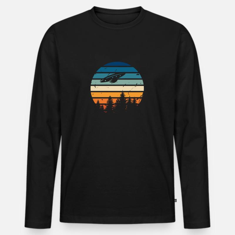 Ufo Retr - Männer Premium Bio Langarmshirt - Schwarz