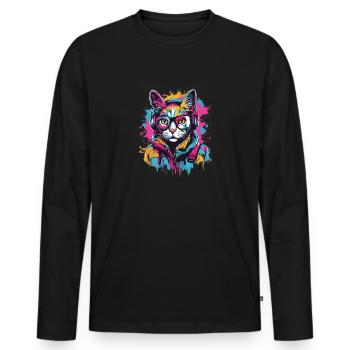 Urban Cat - Men's Premium Organic Long Sleeve Shirt - black - Front - Nico (187cm)