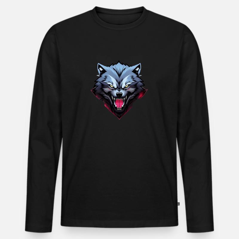 wütender Wolf - Männer Premium Bio Langarmshirt - Schwarz