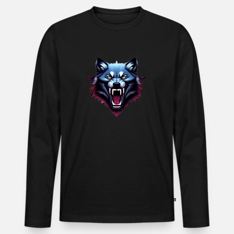 Wolf - Männer Premium Bio Langarmshirt - Schwarz