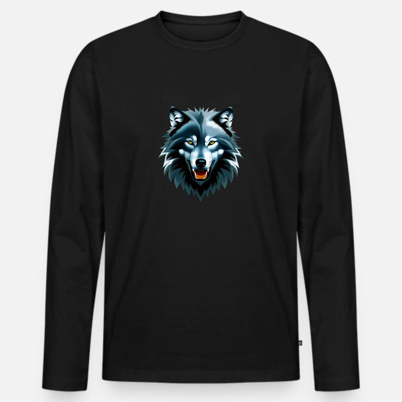 Wolf - Männer Premium Bio Langarmshirt - Schwarz