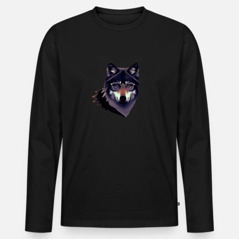 Wolf - Männer Premium Bio Langarmshirt - Schwarz