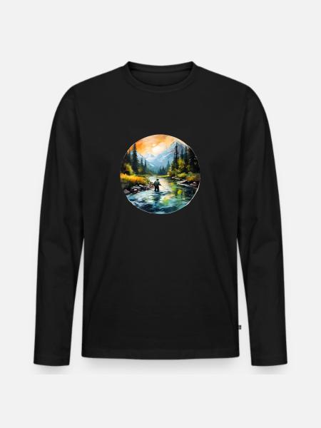 Painted fly fisherman - Men's Premium Organic Long Sleeve Shirt - black