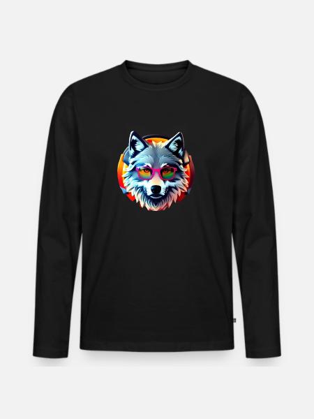 Wolf - Männer Premium Bio Langarmshirt - Schwarz