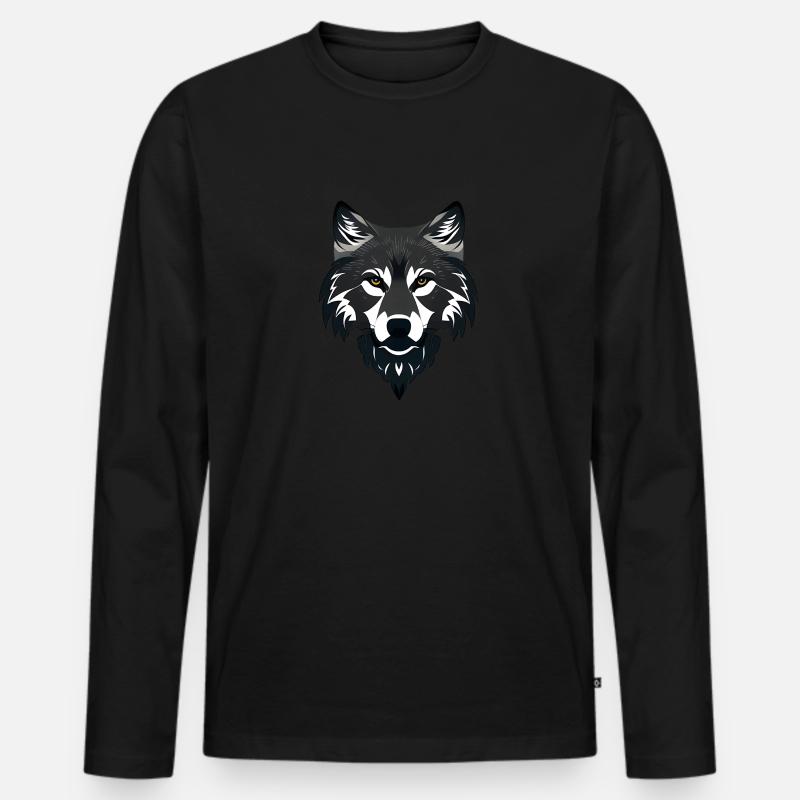 Wolf - Männer Premium Bio Langarmshirt - Schwarz
