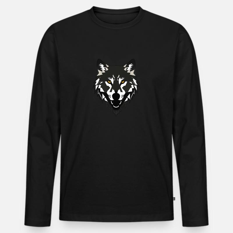 Wolf - Männer Premium Bio Langarmshirt - Schwarz