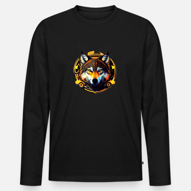 Wolf - Männer Premium Bio Langarmshirt - Schwarz