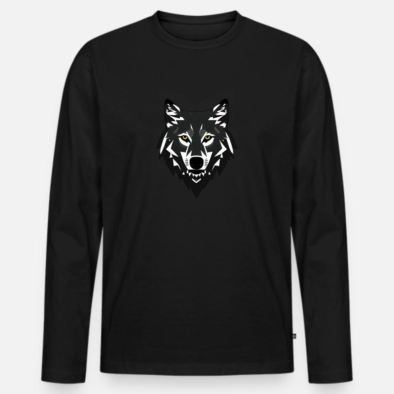 Wolf - Männer Premium Bio Langarmshirt - Schwarz