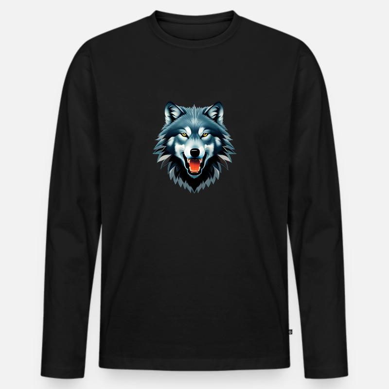 Wolf - Männer Premium Bio Langarmshirt - Schwarz