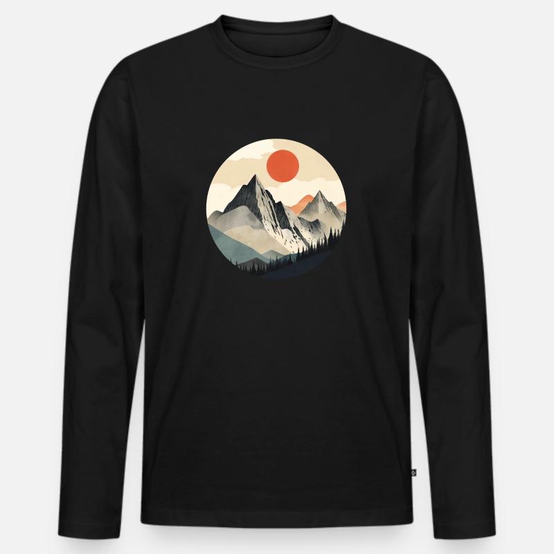 Berge und Sonne - Männer Premium Bio Langarmshirt - Schwarz