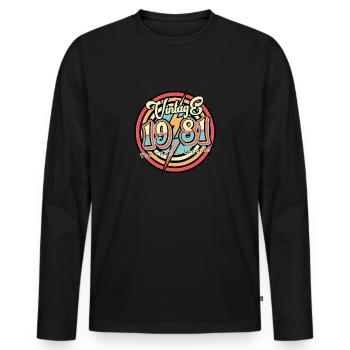 Vintage 1981 - Männer Premium Bio Langarmshirt - Schwarz - Vorne - Nico (187cm)