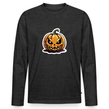 Citrouille Jack o' Lantern menaçante - T-shirt manches longues Premium bio Homme - anthracite chiné - Devant - Nico (187cm)
