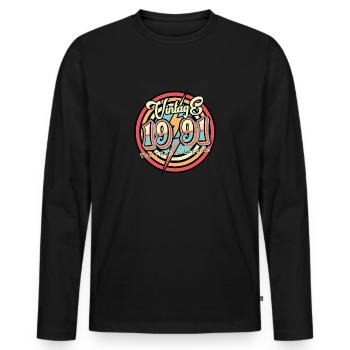 Millésime 1991 - T-shirt manches longues Premium bio Homme - noir - Devant - Nico (187cm)