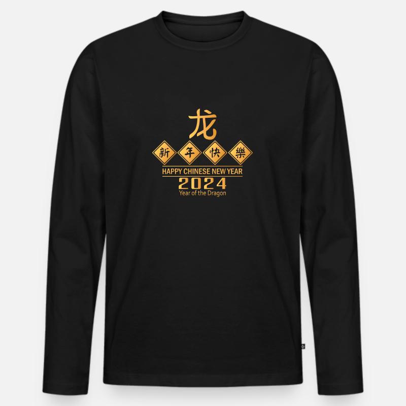 Chinesisches Neujahr 2024 - Männer Premium Bio Langarmshirt - Schwarz
