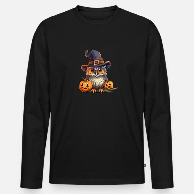 Eule Halloween Cartoon - Männer Premium Bio Langarmshirt - Schwarz