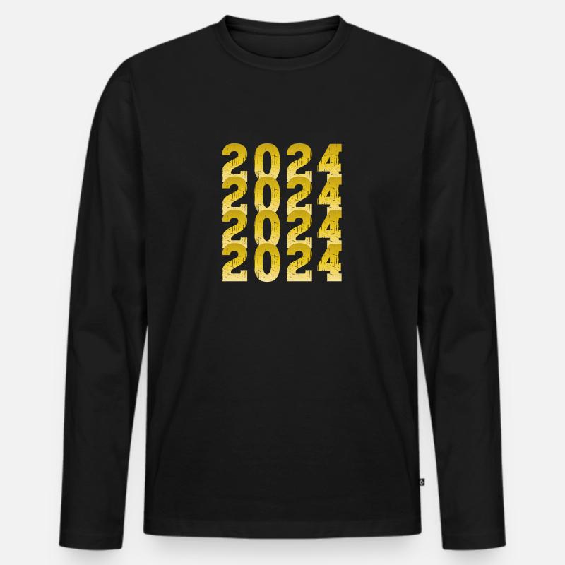 2024 Gold - Männer Premium Bio Langarmshirt - Schwarz