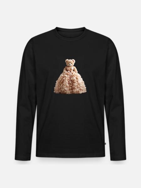 Teddybär im Brautkleid - Männer Premium Bio Langarmshirt - Schwarz