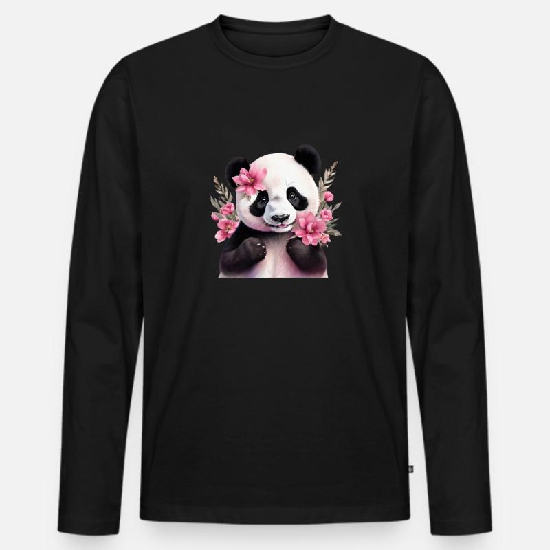 Niedlicher Panda - Männer Premium Bio Langarmshirt - Schwarz