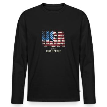 USA Road Trip 2024 - Männer Premium Bio Langarmshirt - Schwarz - Vorne - Nico (187cm)