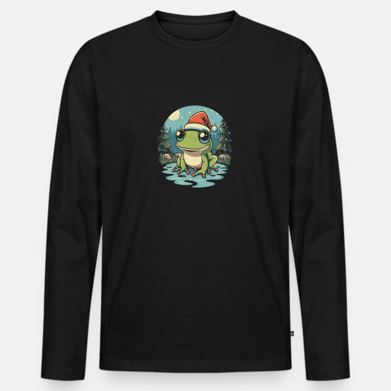Weihnachtsfrosch Kawaii - Männer Premium Bio Langarmshirt - Schwarz