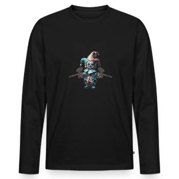 Embroydyred paintballing horror jester print - Men's Premium Organic Long Sleeve Shirt - black - Front - Nico (187cm)