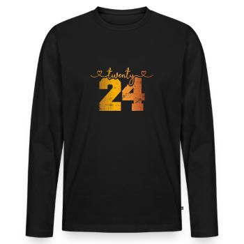 2024 - Männer Premium Bio Langarmshirt - Schwarz - Vorne - Nico (187cm)