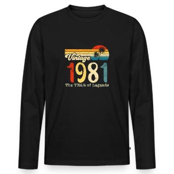 Vintage 1981 - Männer Premium Bio Langarmshirt - Schwarz - Vorne - Nico (187cm)