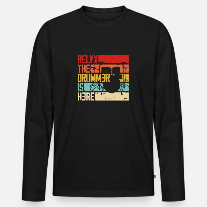 Relax the Drummer is Here - Männer Premium Bio Langarmshirt - Schwarz