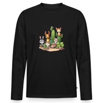 Paysage de cactus mignon avec des animaux - T-shirt manches longues Premium bio Homme - noir - Devant - Nico (187cm)